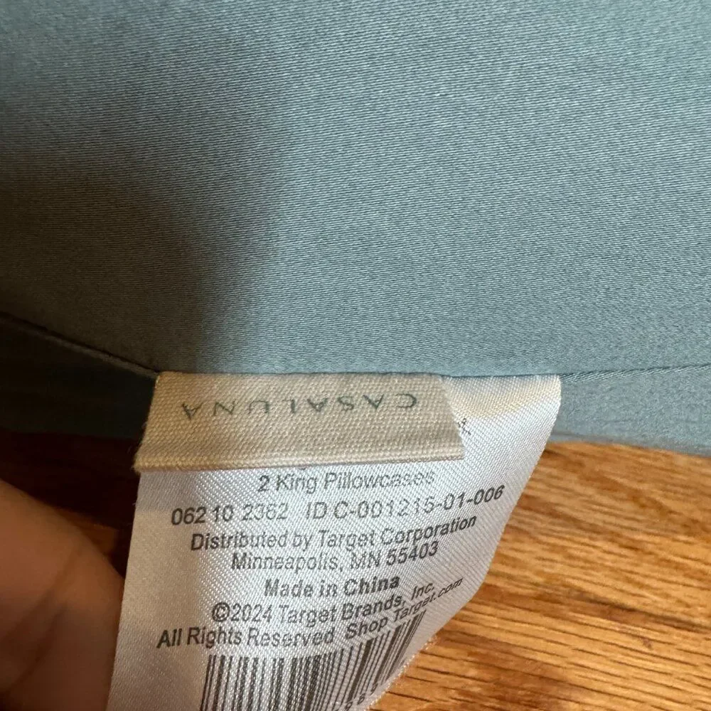 CASALUNA Thread Count Washed Supima Sateen Light Teal Solid Sheet Set NWT king - Picture 7 of 8